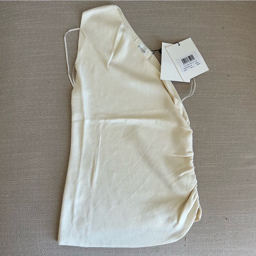 NWT DISSH Lane Cream Marle Asym Knit Top One Shoulder Causal Stretchy Beige - Picture 6 of 9